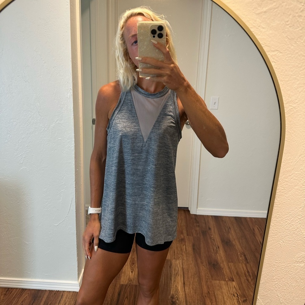 Athleta grey and mesh racerback tank top - Picture 1 of 8
